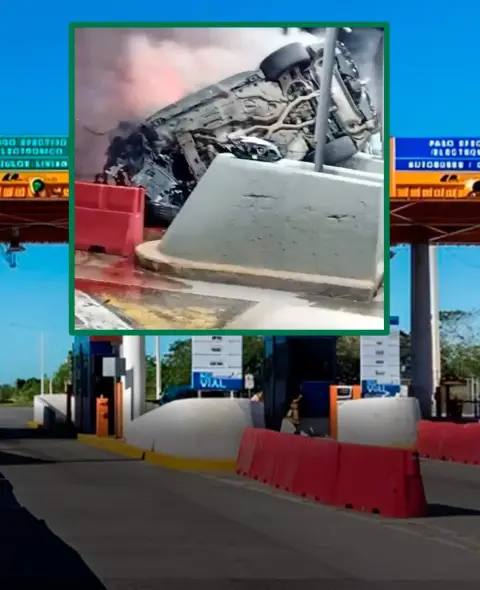 Accidente en el peaje deja vehículo en llama 🔥