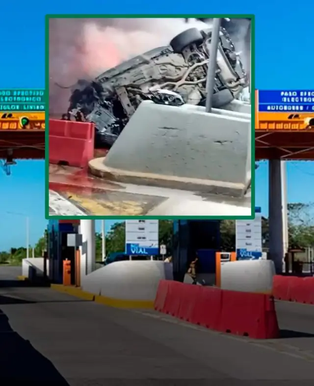 Accidente en el peaje deja vehículo en llama 🔥