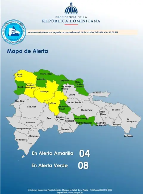 El COE emite alerta amarilla 🟡para cuatro provincias y verde🟢 para ocho.
