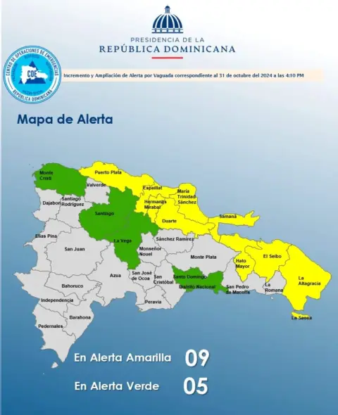 Está son las provincias en alertas amarillas 🟡 y verdes 🟢