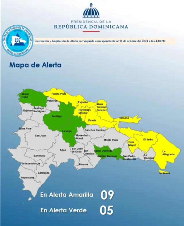 Está son las provincias en alertas amarillas 🟡 y verdes 🟢