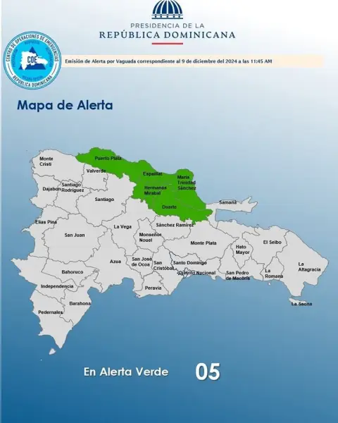 Durante la noche las condiciones de lluvias disminuyen gradualmente de gran parte del territorio nacional.