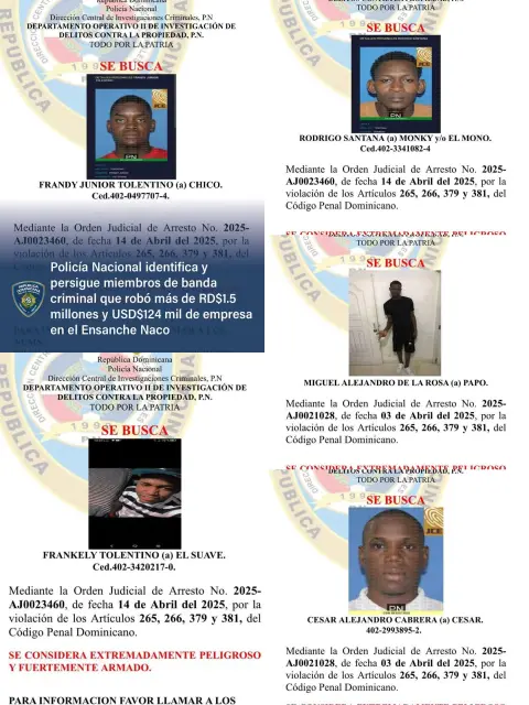 Policía persigue a cinco por robo de más de RD$ 1.5 millones en empresa en El Ensanche Naco