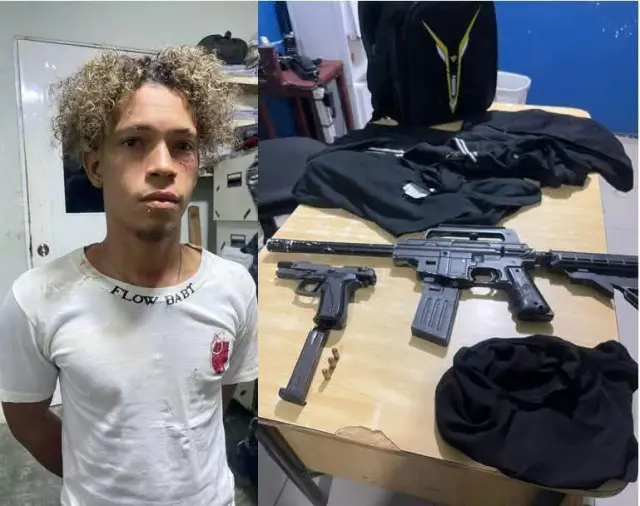 DICRIM Y POLICIA DE VILLA ALTAGRACIA DETIENE A CIUDADANO VENEZOLANO CON FUSIL Y PISTOLA EN KM 40 AUTOPISTA DUARTE.